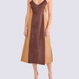 Elegant Brown and Tan Midi Dress